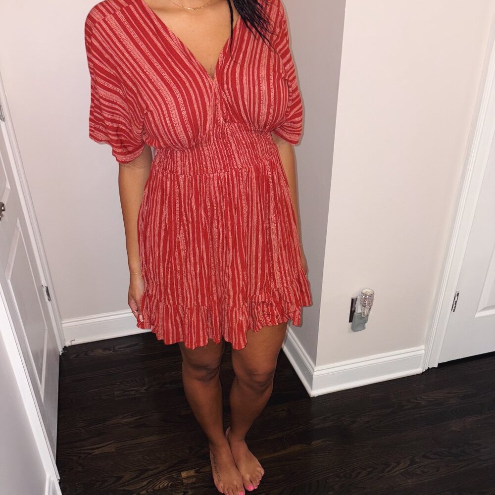 Free People Striped Red Flowy Boho Mini Dress Backless